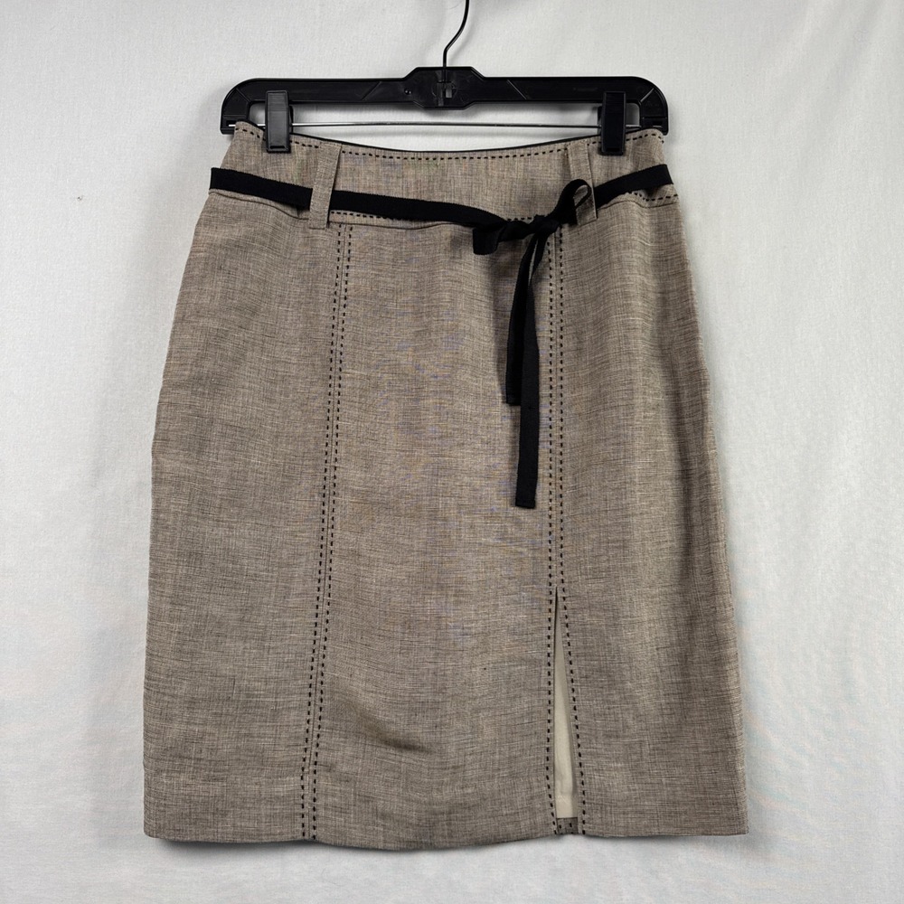 White House Black Market Skirt Womens 2 Pencil Straight Belted Brown Career